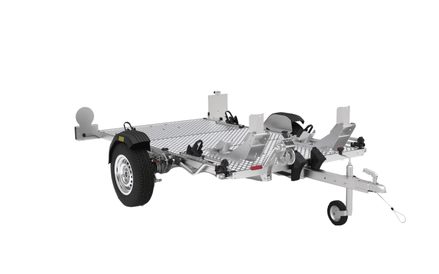 TREILER 750/2 afzinkbare en opvouwbare ongeremde motoraanhangwagen - vooraanzicht