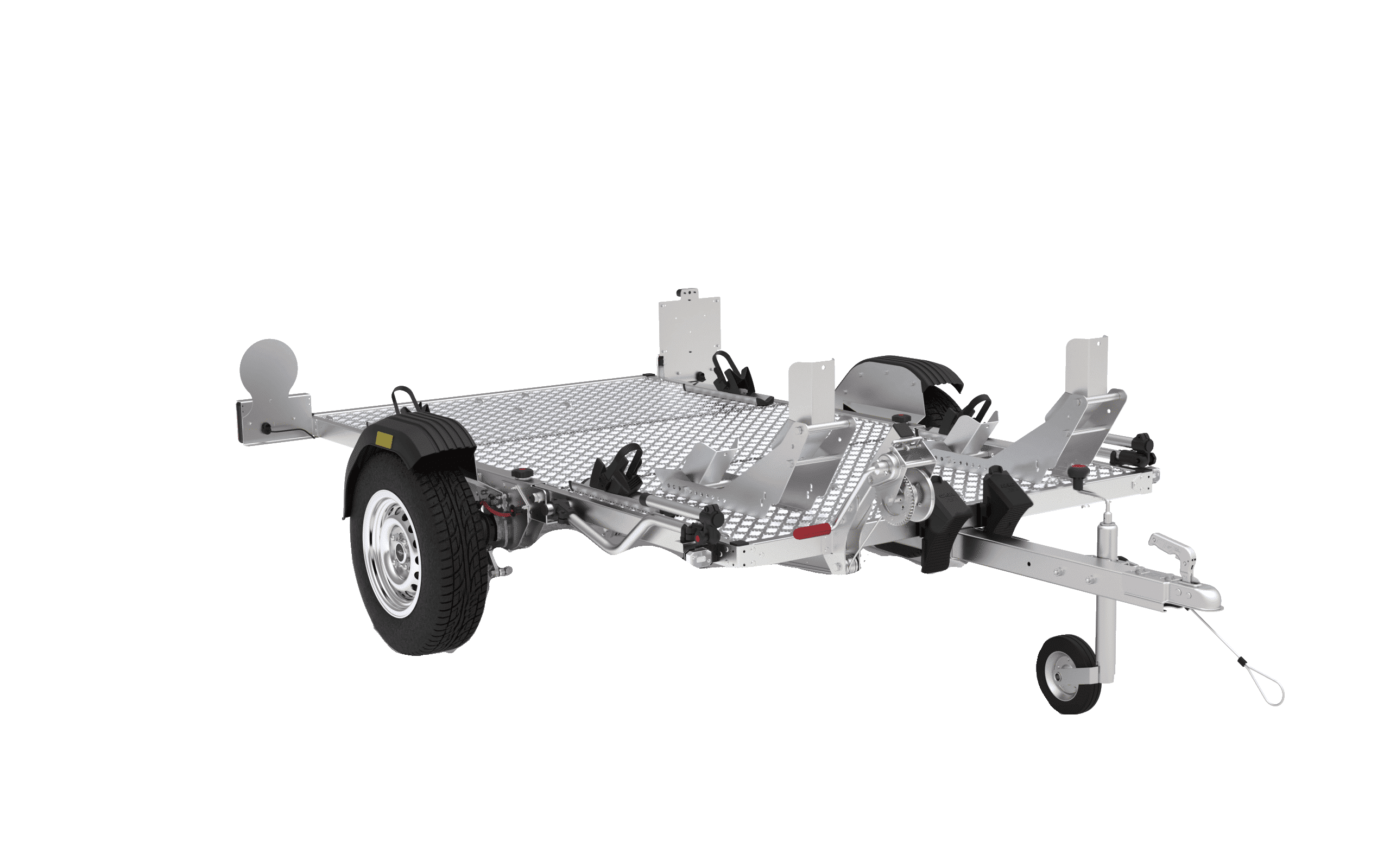 TREILER 750/2 afzinkbare en opvouwbare ongeremde motoraanhangwagen - vooraanzicht