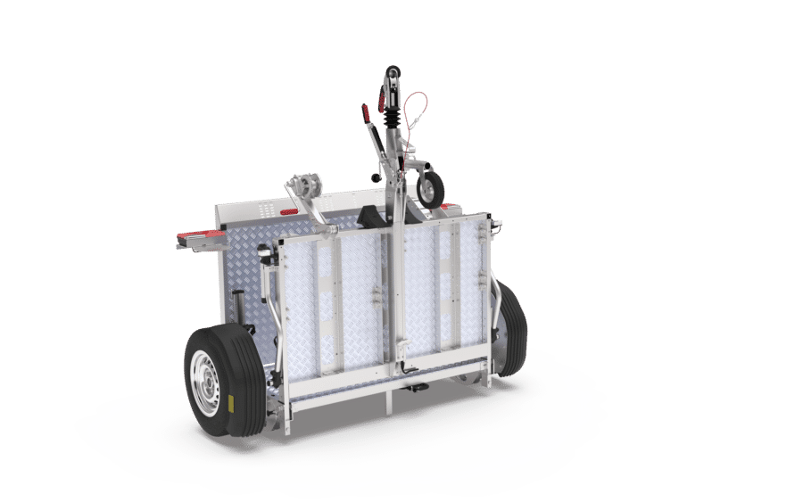 TREILER 1000 afzinkbare en opvouwbare geremde motoraanhangwagen - ingeklapt